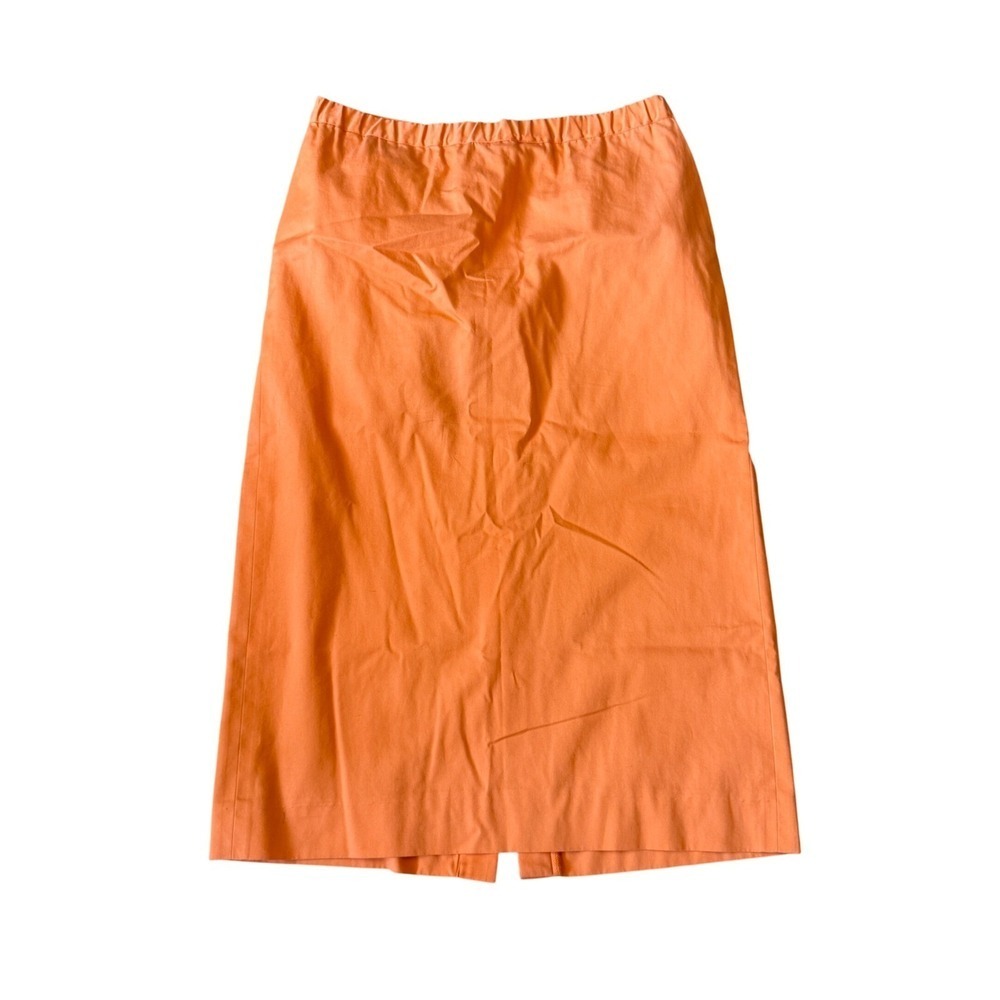 Betty Hanson Orange Button Front Midi Skirt 100% Cotton Elastic Waist Size 14